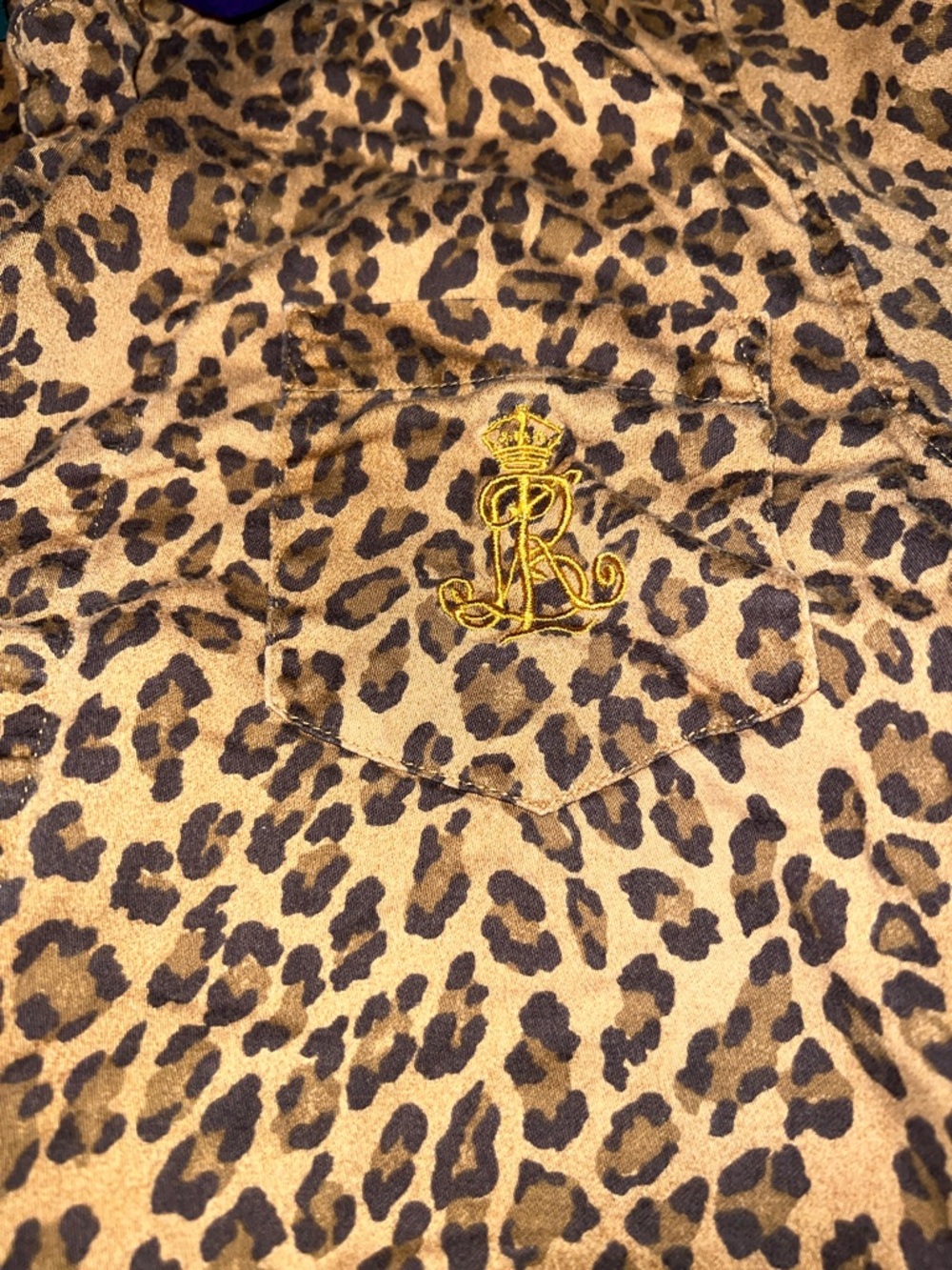 Ralph Lauren Brown Leopard Print Button-Up Sleep Shirt    Large EUC - Picture 5 of 7